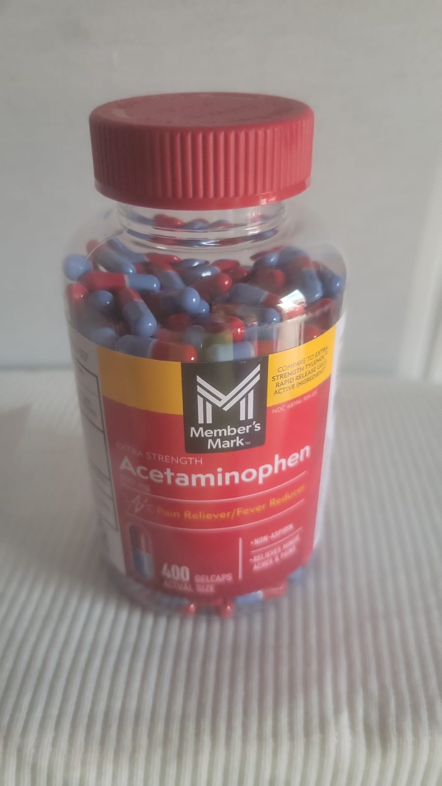 Member's Mark Extra Strength Acetaminophen 500mg 400 Gelcaps Member's Mark Acetaminophen 500 mg, 400 gelcaps