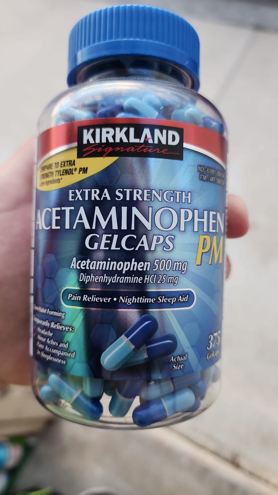 Kirkland Signature Acetaminophen PM Extra Strength 500 mg 375 Gel Caps 3