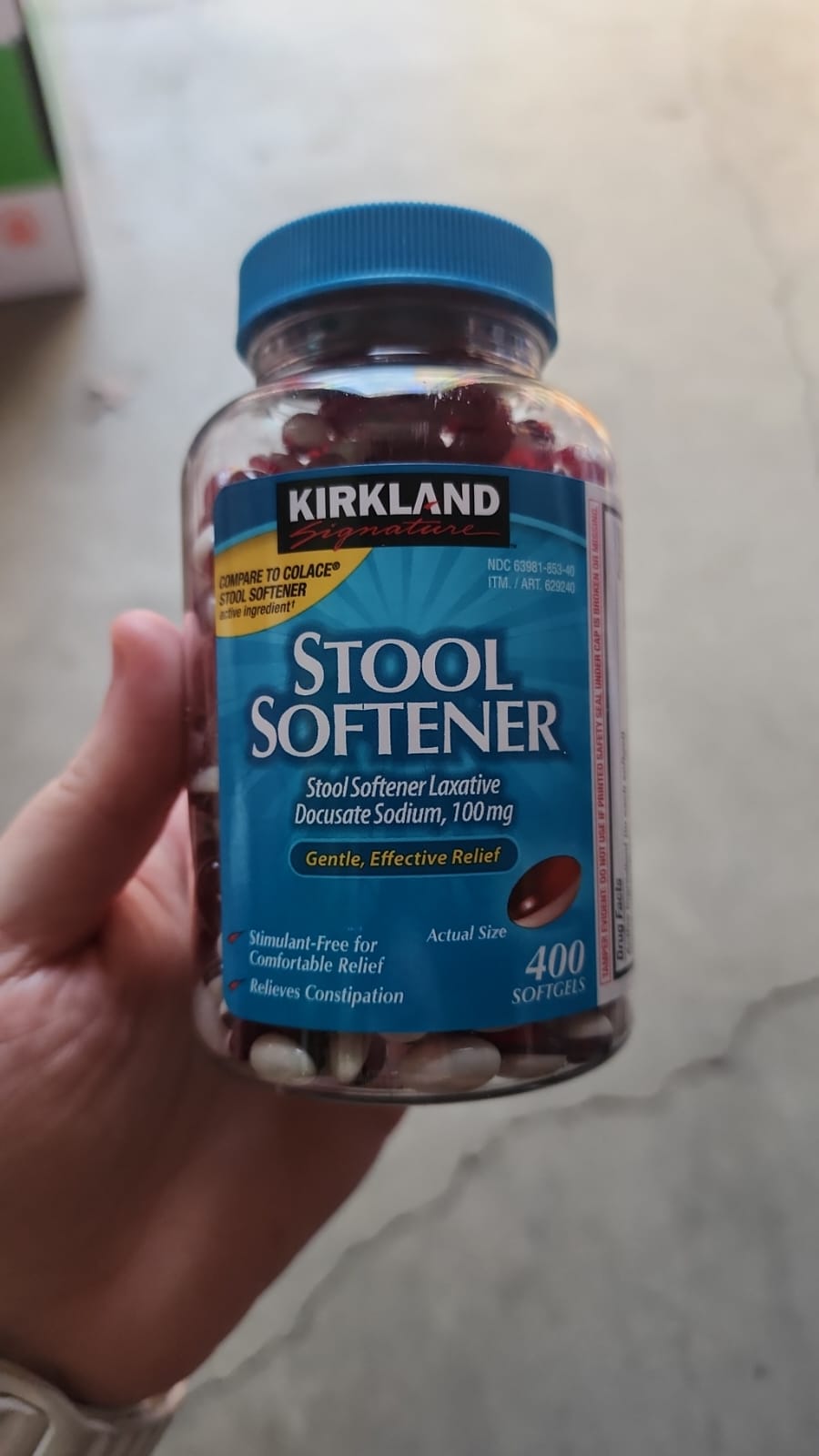 Kirkland Stool Softener Ablandador De Heces 400 Softgels Sabor Sin Sabor